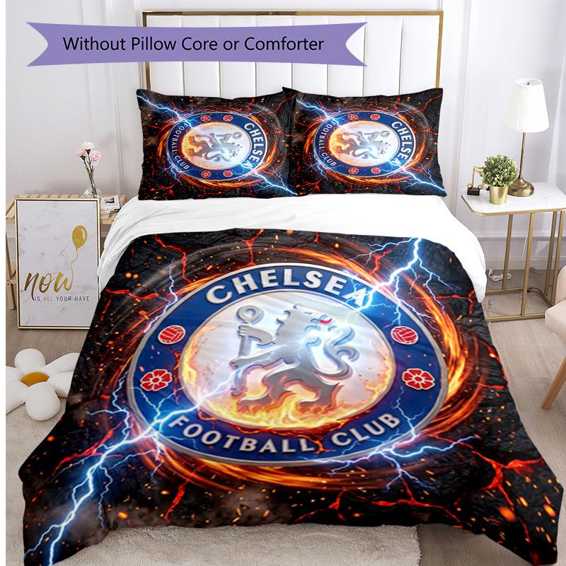 Chelsea FC Pattern Printed 3PCS Bedding Set Soft Skin-Friendly Washable Duvet Cover & Pillowcases Set All Season Bedroom