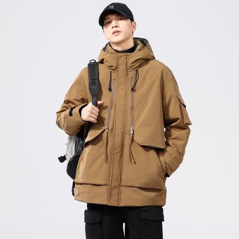 Men's Retro Mid-length Down Parka with Pockets - Trendy, Loose Fit, Plus Size