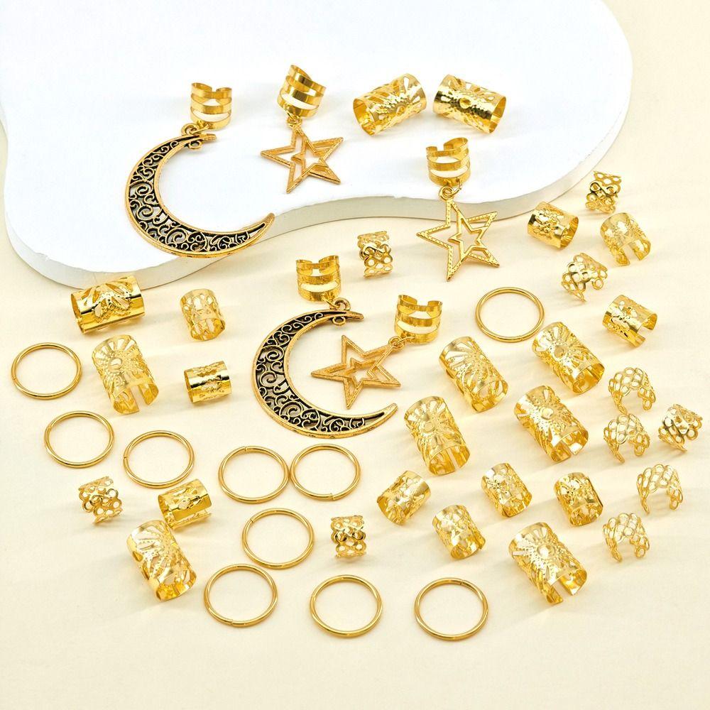 45Pcs/Set Metal Cutout Dreadlock Hair Rings Boho Hair Braid Accessories  For Girls Women