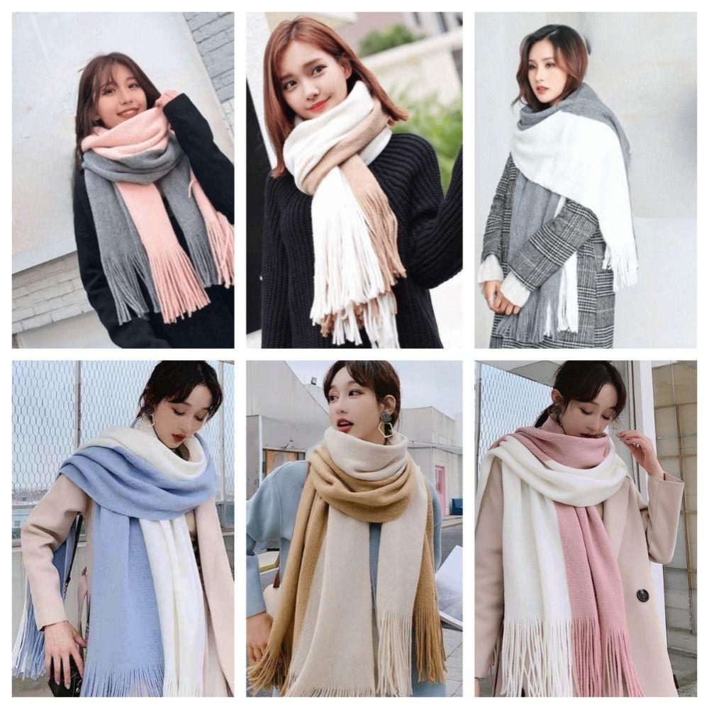 Windproof Long Wool Tassel Scarf Thickened Winter Neckerchief Elegant Women Cashmere Scarf  Student
