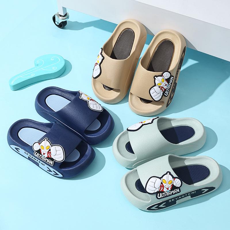 Ultraman Cartoon Summer Sandals for Kids: Parent-Child Style, Non-Slip, Soft Sole for Home, Bath, and Outdoor Use.