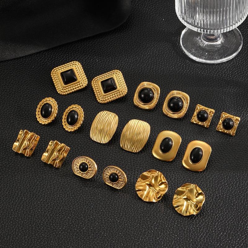 Stainless Steel Stud Earrings, Titanium Steel Statement Earrings, 18k Gold Women's Jewelry, High-end Black Earrings