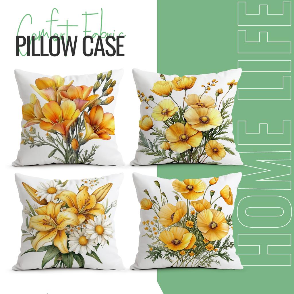 Yellow Floral Pattern Pillowcase Printed Polyester 40/45/50cm Throw Pillowcover Decorative Sofa Cushion Pillowslip Home Decor