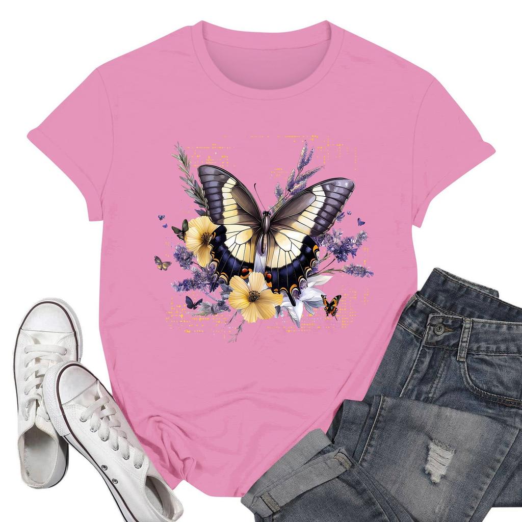 Women's Round Neck Printed Short-sleeved T-shirt Top