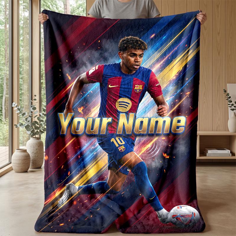 Coperta in Flanella Personalizzata con Nome Testo Lamine Yamal Logo Calcio Coperta Pile Personalizzata Regalo Speciale per Divano Camera da Letto Casa