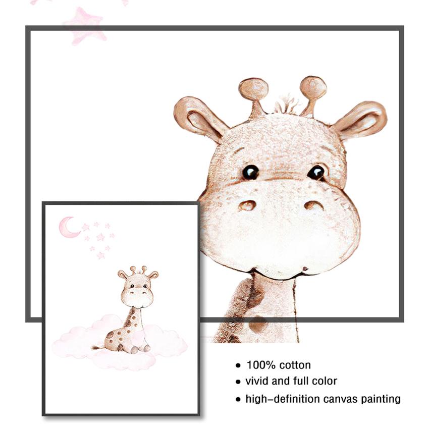 Pictură Nordic Copii Copii Decor Dormitor Iepuraș Girafă Urs Poză Animal drăguț Luna Creșă Copil Artă Perete Canvas Print