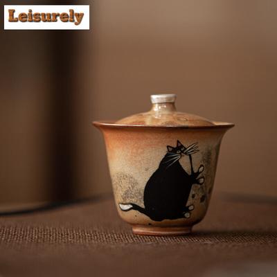 100ml Rankomis tapytas Sidabrinis Krosnies Pokyčių Gaiwan, Kūrenamas medžiu Porcelianas, Zhiye Katės Arbatinis Indas su Dangteliu, Arbatos Gaminimo Dangtelis-Dubenėlis, Arbatos Gėrimo Indai, Dovana