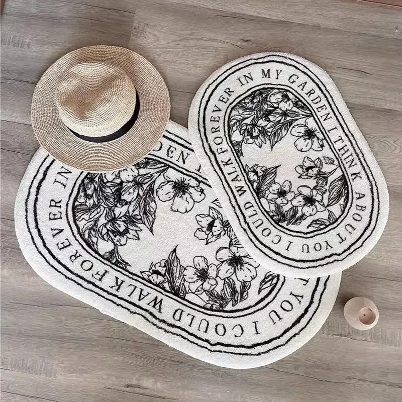 French Retro Bathroom Floor Mats, Bathroom Entrance Door Mats, Bathroom Toilet Absorbent Floor Mats, Home Decoration