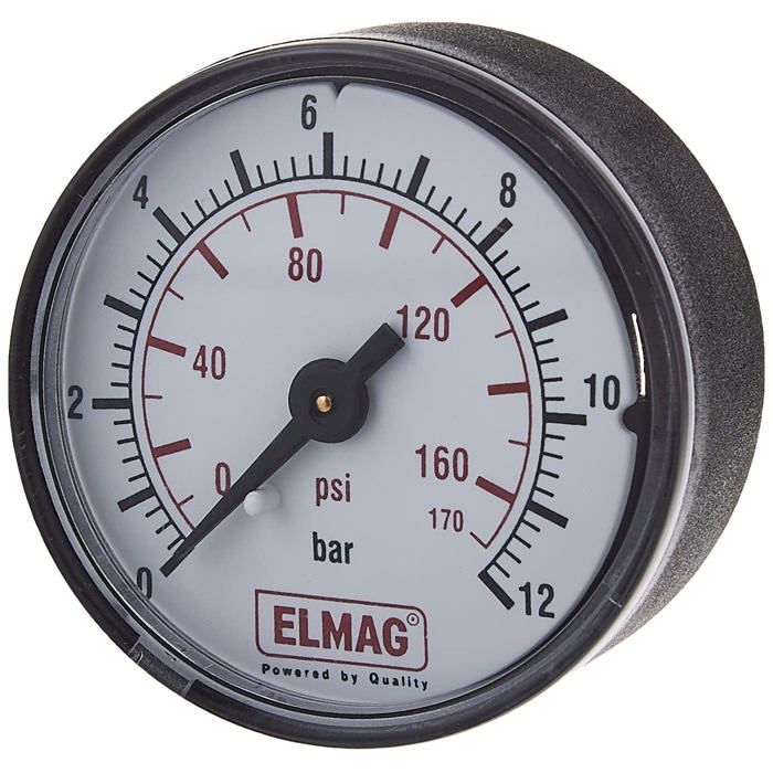 Elmag - 42221 - Air Comprime Manometre 50 mm 0-10 Bar arriere avec filetage externe 1/20,3 cm,