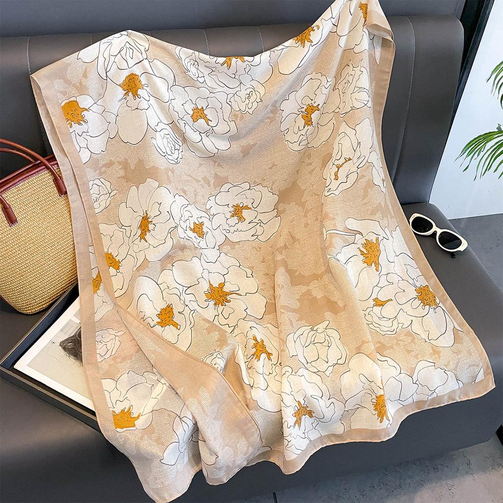 Women Cotton Linen Rose Print Scarf Shawl Hijab Muslim Long Headscarf Scarves Head Wraps Long Female Head Scarf