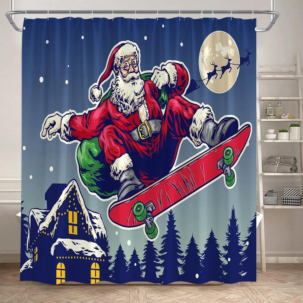 Funny Snowman Shower Curtain Set Xmas Ball Silver Pine Branches Gift Christmas Home Bathroom Decor Rug Bath Mat Toilet Lid Cover