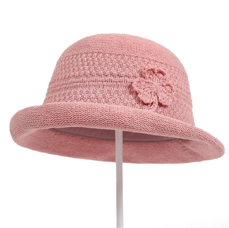 Elegant Temperament Women'S Top Hat Women'S Woven Flower Mother Bucket Hat Summer Outdoor Vacation Sunshade Basin Hat