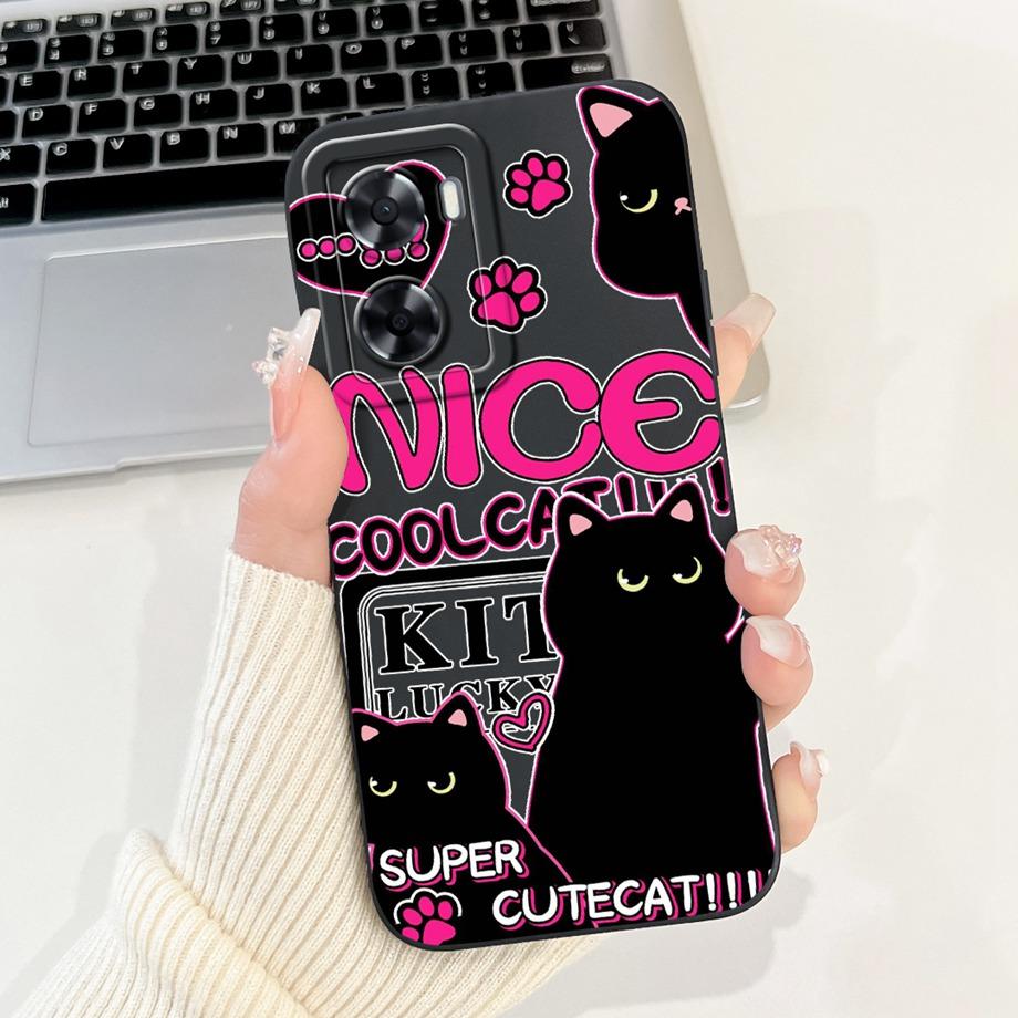 For Oppo A57 A57s A57e A77 A77s 4G Phone Case Oppo A77 5G A56s Back Cover Soft Liquid Silicone Pnada Rabbit Flower Cute Bumper