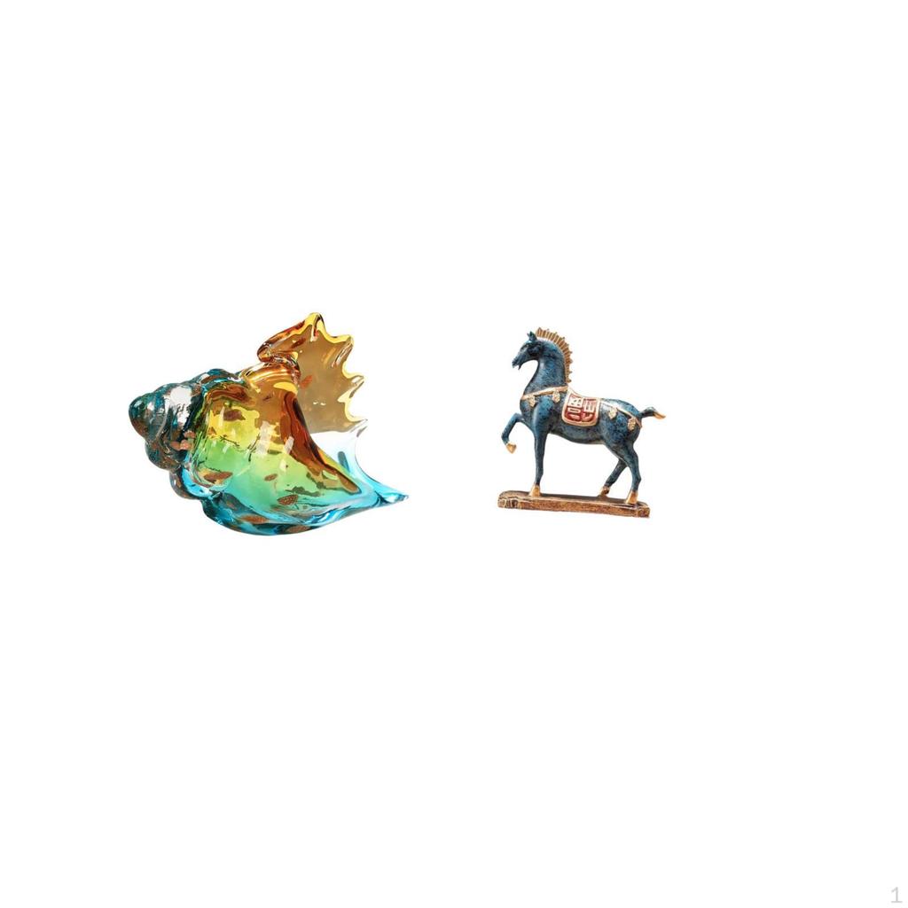 Glass Conch Horse Figurine Sea Animal Art Decor Craft Statue Ornament for Home Office Entryways Room