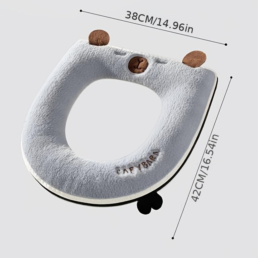 New Winter Thickened And Plush Toilet Seat Cover for Home Use, Featuring Cartoon Embroidery And a Built-In Handle