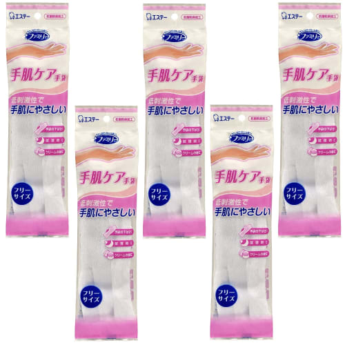 

Family Bulk Purchase Hand Care Gloves, Cotton and Rayon, One Size Fits All, White x 5 Packs, Perfect for Underwear, Sleeping, and After Cream (Made in