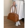 New Winter Big Size Soft Leather Women Large Retro Bowling Bags Commute Handbags High Quality Simple Shoulder Bag Brown