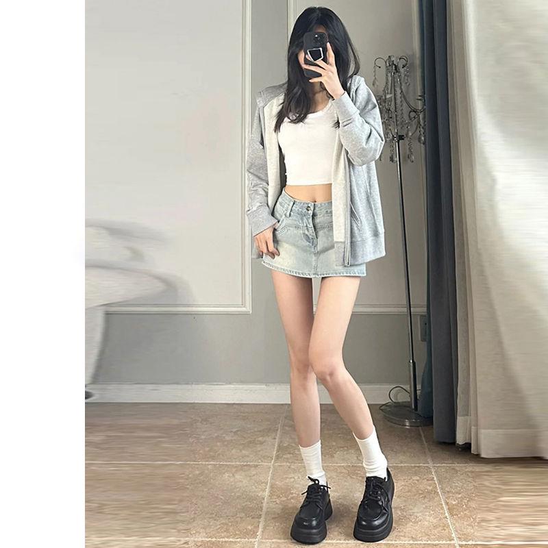 Retro Spicy Girl American High-Waist Denim Midi Skirt: Summer Slim Fit, Anti-Exposure, Bodycon A-Line Design for Women