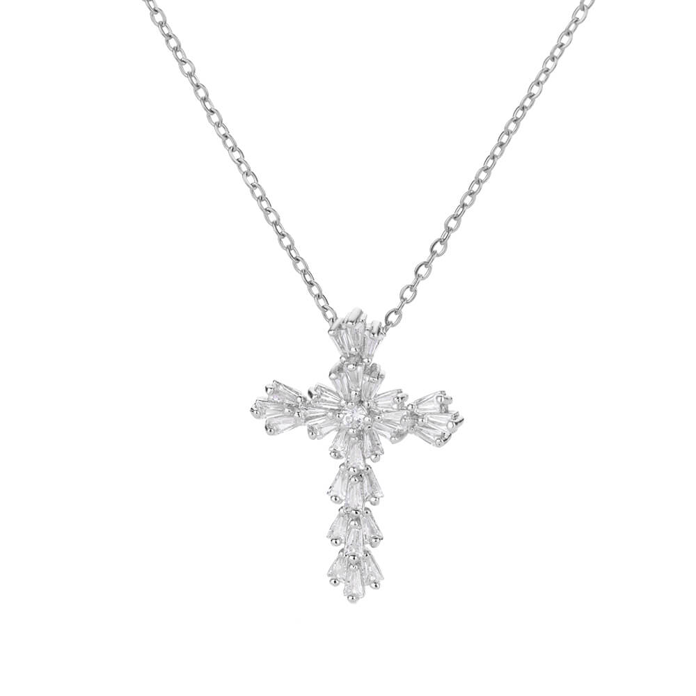 Exquisite Cubic Zirconia Flower Shape&Cross Pendant Necklace for Women Stainless Steel Crystal Cross Necklaces Luxury Jewerly