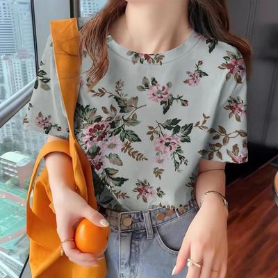 2025 Women's Short Sleeve T-shirt Round Neck Clothing Summer Casual Top Fashion Print Half Sleeve Loose Elegant Women's T-shirt