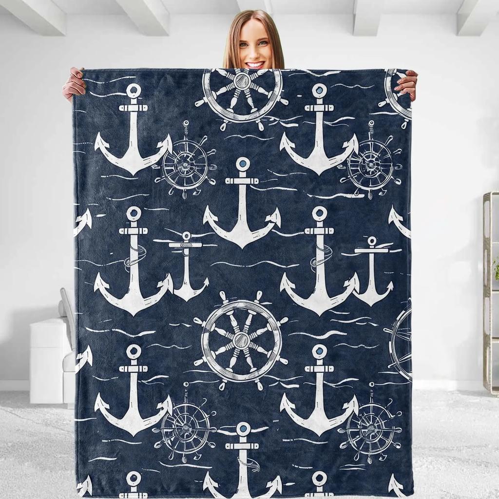 Ship Rudder Print Blanket Soft Fleece Flannel Lightweight Nautical Blanket Cozy Warm Plush Throw Blanket Sofa Couch Chair Decor