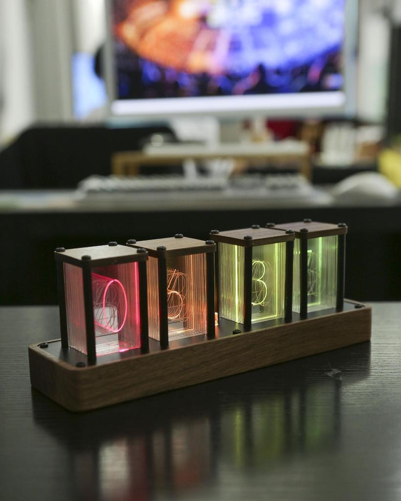 E-commerce Desktop Nixie Tube-Style Alarm Clock with Network Sync and Timer, Creative Design, No Assembly Required