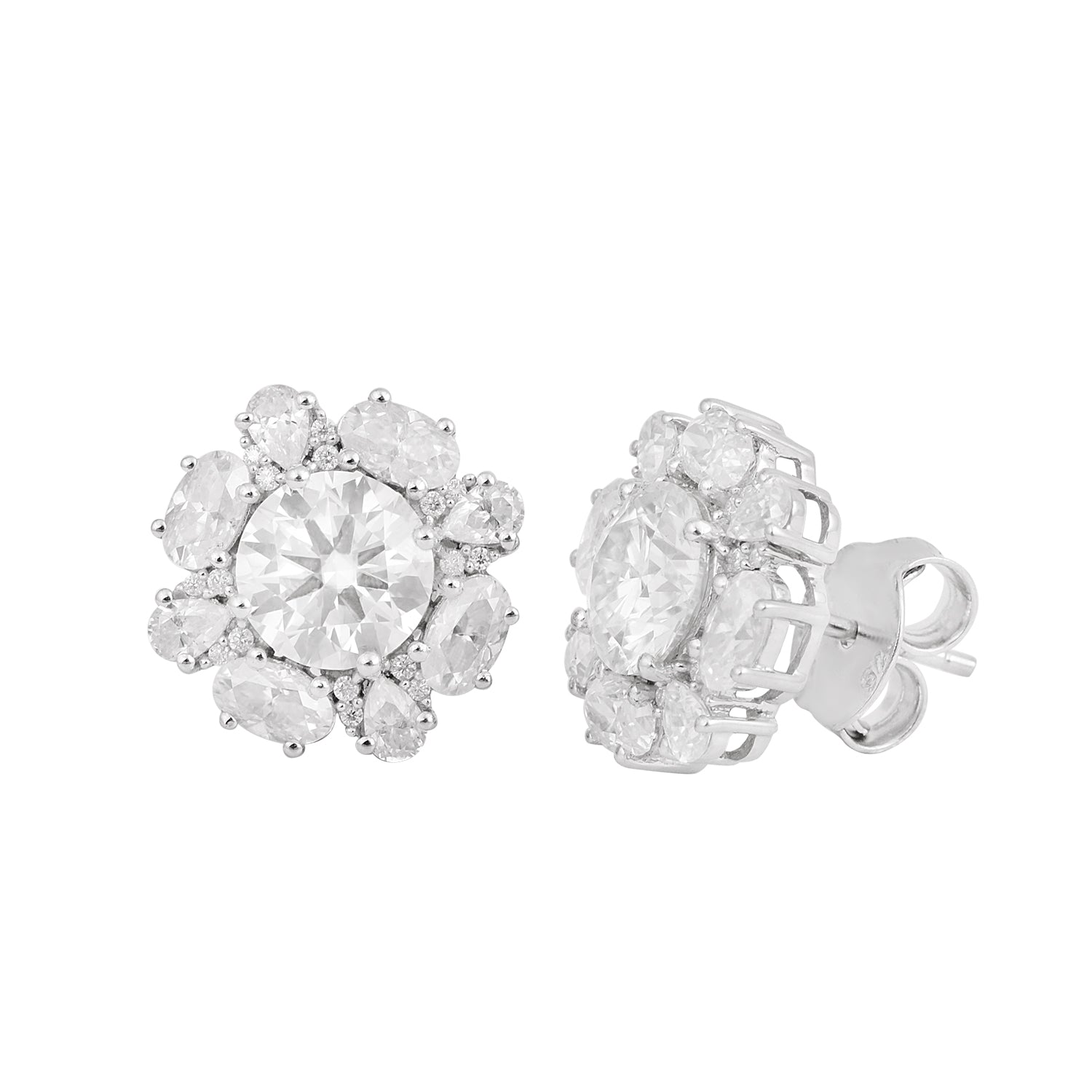 

Moissanite Floral Stud Earrings - Sterling Silver білий