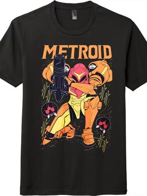 Nostalgic Metroid Cartoon Print T-Shirt,Unisex Retro Casual Anime Tee|Daily Wear