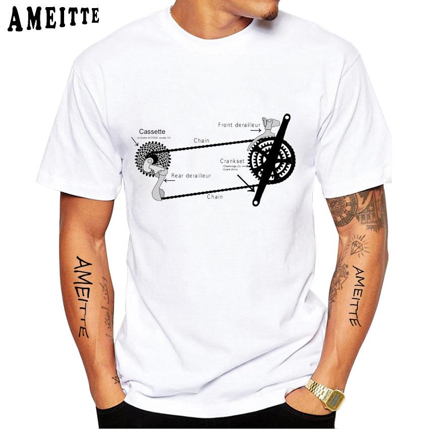 Cotton Tees New Summer Men Short Sleeve Anatomy Bike Gear Deconstructed Design T-Shirt Funny Bicycle Print Boy Casual Tops Cool Man Tees