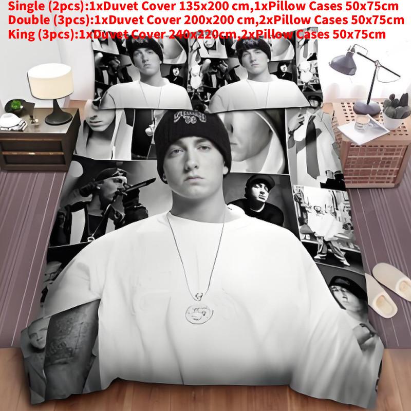 Set Biancheria da Letto Stampa Digitale 3D Eminem con Tessuto Cottonfeel per Arredo Camera da Letto Moderna