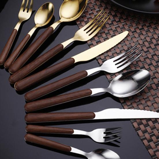 Tableware Solid Rust-Proof Faux Wood Handle Stainless Steel Spoon k Knife Household
