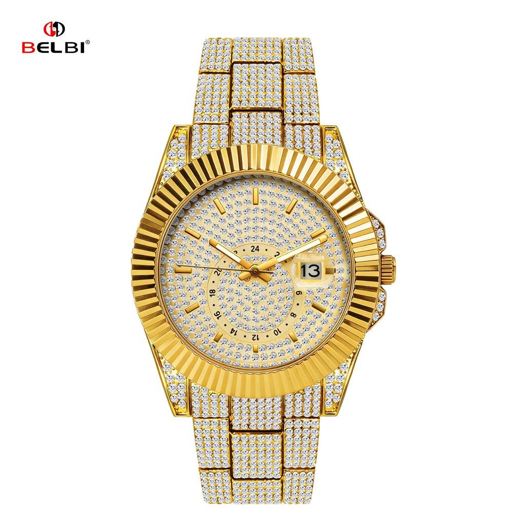 Mens Full Diamond Luxury Quartz Watch Zinc Alloy Band Luminous Hands Casual Business Dress Wristwatch