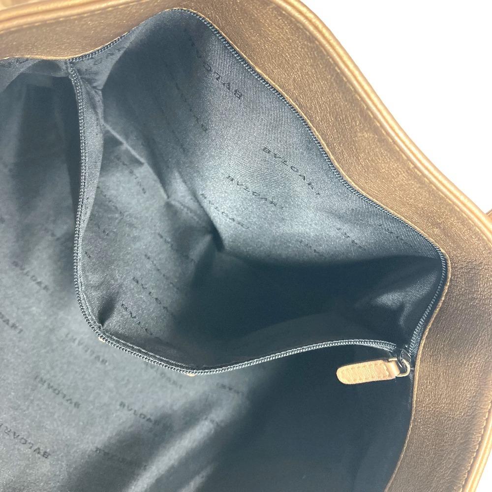BVLGARI Logo S.Bulgari Hand Bag Vertical Tote Bag Leather Gold