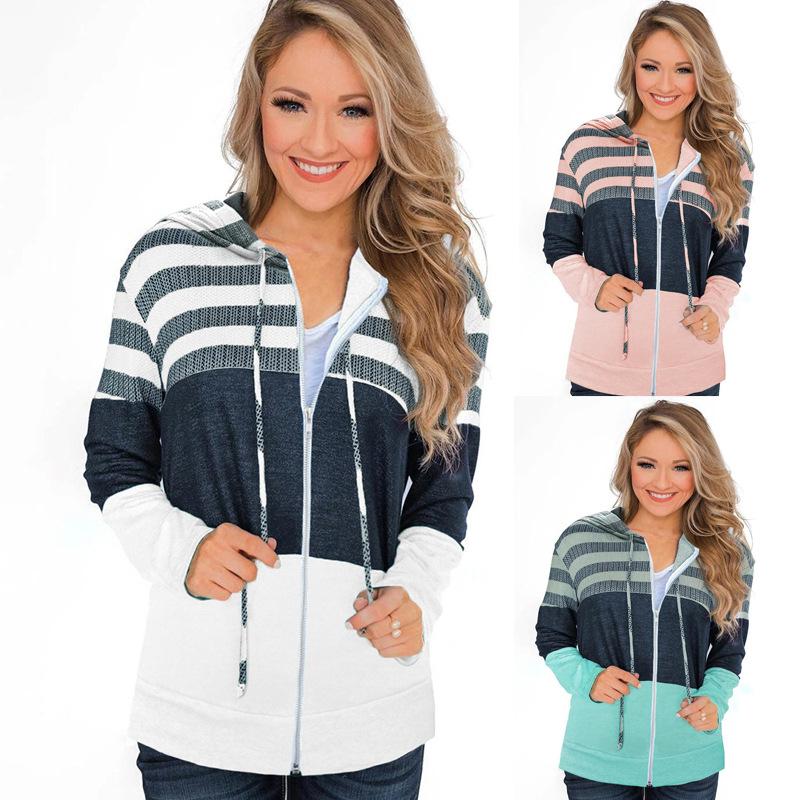 Drawstring Contrast Zip Up Long Sleeve Hoodie main image 0