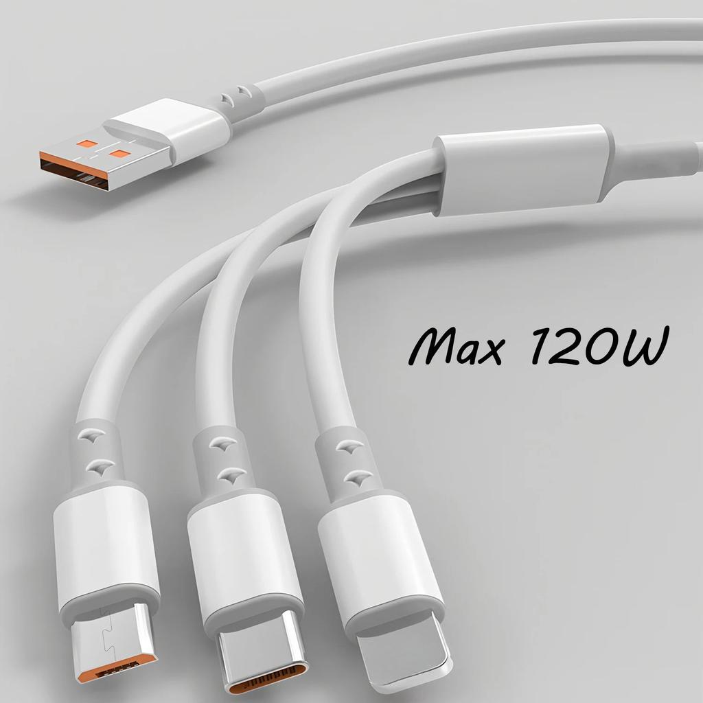 1.2m/3 in 1 USB charging cable USB cable For Iphone 14-8 series Samsung Huawei Xiaomi Multi Port Multiple