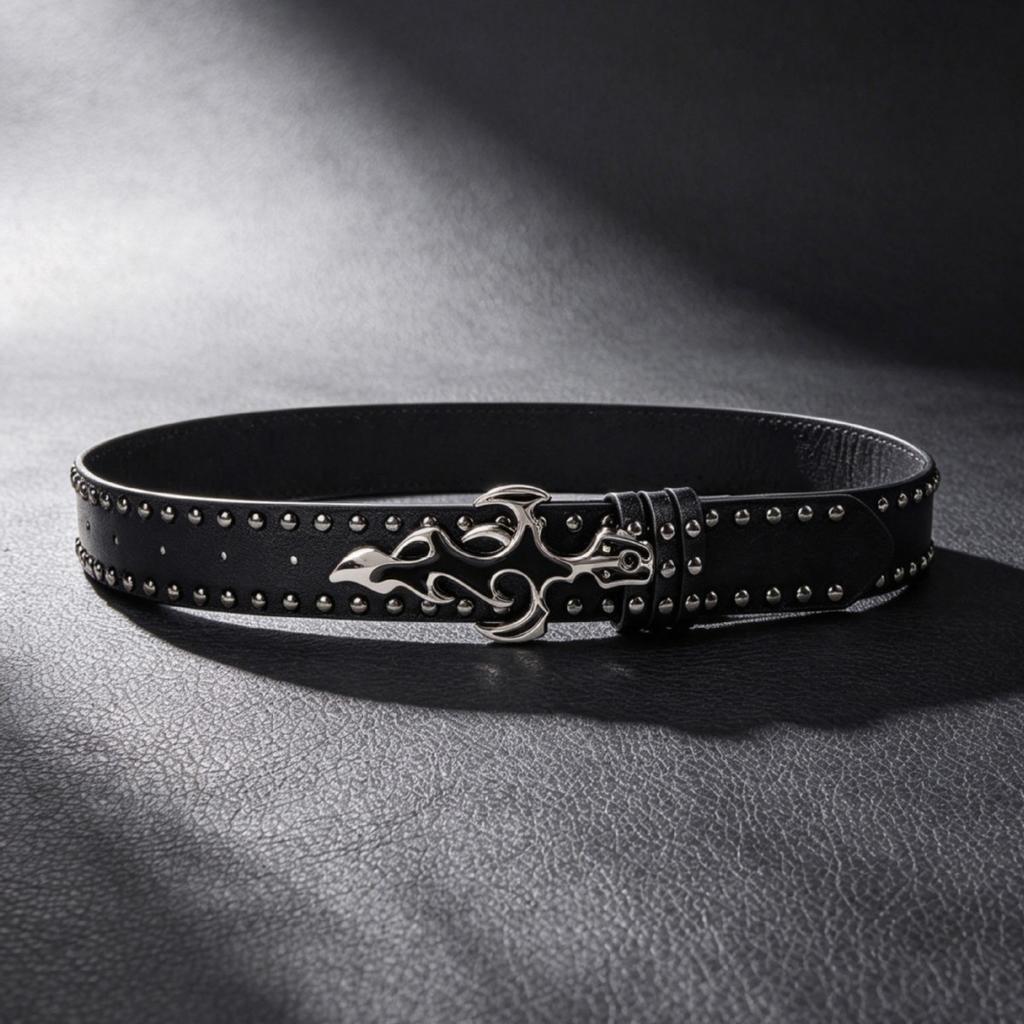 Punk Rivet Buckle Belt, Black Belt, Street Hip Hop with Decorative Belt