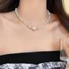 Color dopamine pearl love necklace female niche design temperament versatile bow collarbone chain beaded neck chain