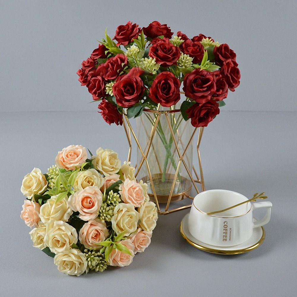 Silk Artificial Rose Bouquet 10 Heads Artificial Flowers  Wedding Decoration Flowers