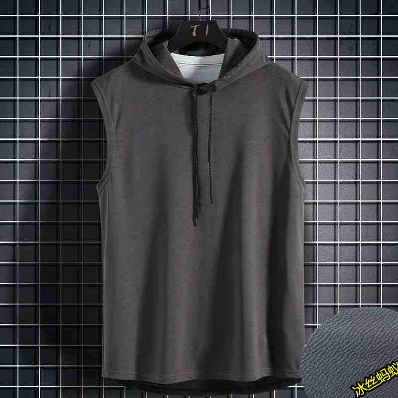 Men's Hooded Sleeveless Casual Tank with Lace-Up Design