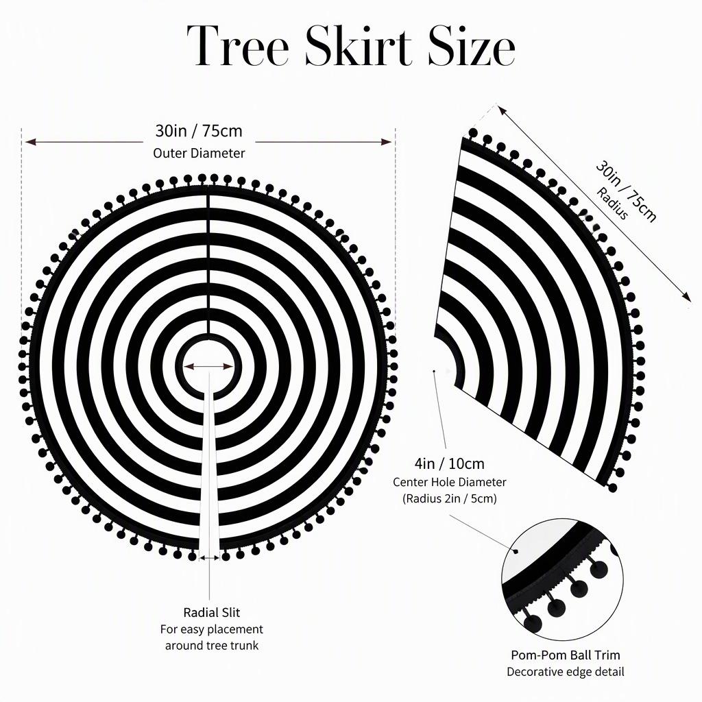 Striped Christmas Tree Skirt, Round Tree Mat for Holiday Floor Decor