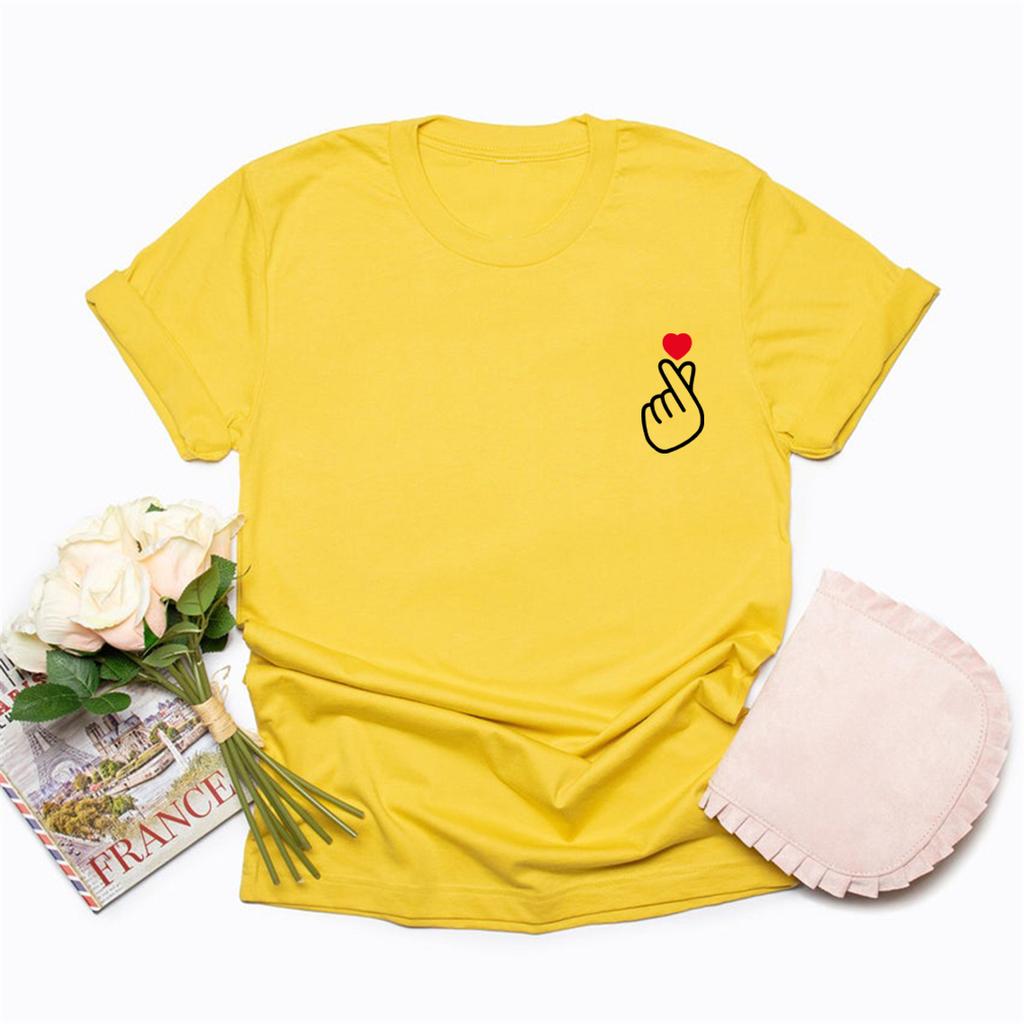 Korean Finger Love Symbol T-shirt Korean Finger Heart Kpop Shirt Women's Graphic T Shirts Cute K-Pop Tee Short Sleeve Female Top