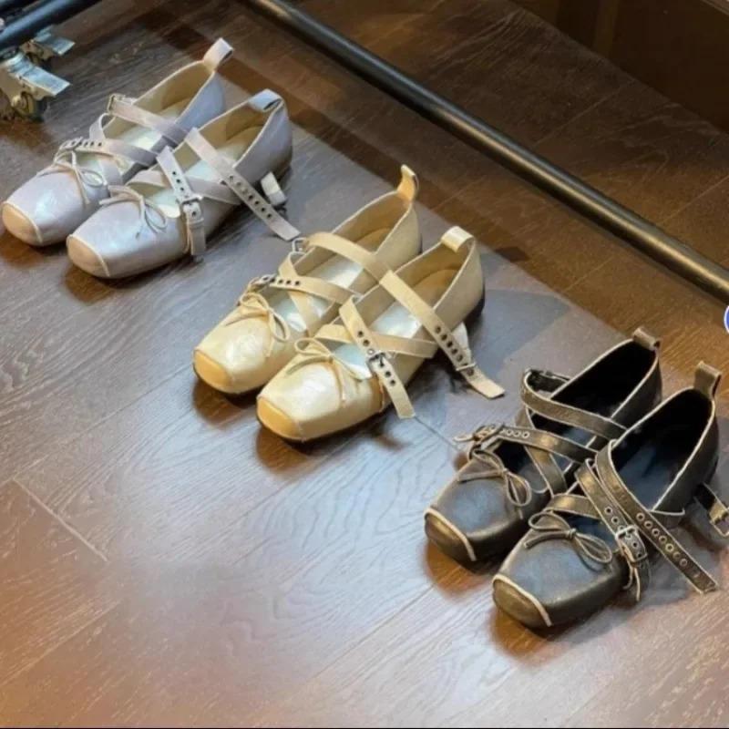 2025Women's Shoes New Spring Square Toe One-line Buckle  Buckle Decoration  Shoes Women Outdoor Daily Commute Zapatos De Mujer