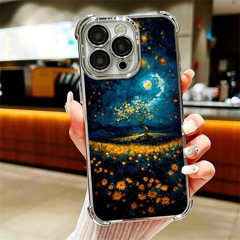 Starry Night Van Gogh Art Soft Phone Case For iPhone 15 16 17 Air 14 Pro Max 16E Plus 13 12 Mini Plating Anti-Fall Fundas
