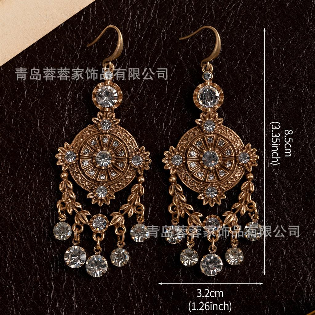 New French Court Style Earrings Set With Diamonds Zircon Tassels Antique Round From Manufacturer