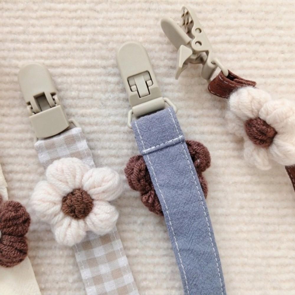 Plaid Flower Dummy Nipple Holder Plastic Embroidery Pacifier Clips Charm Baby Pacifier Chain Girls