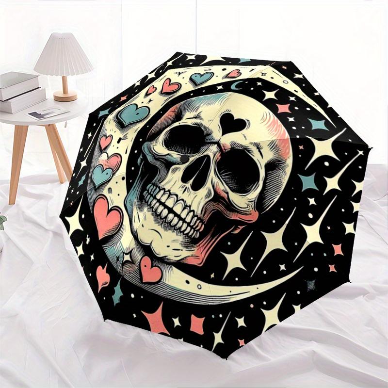 1pc Skull & Moon Automatic Opening and Closing Umbrella - Suitable for Various Occasions, Outdoor Activities, Lightweight and Durable Automa