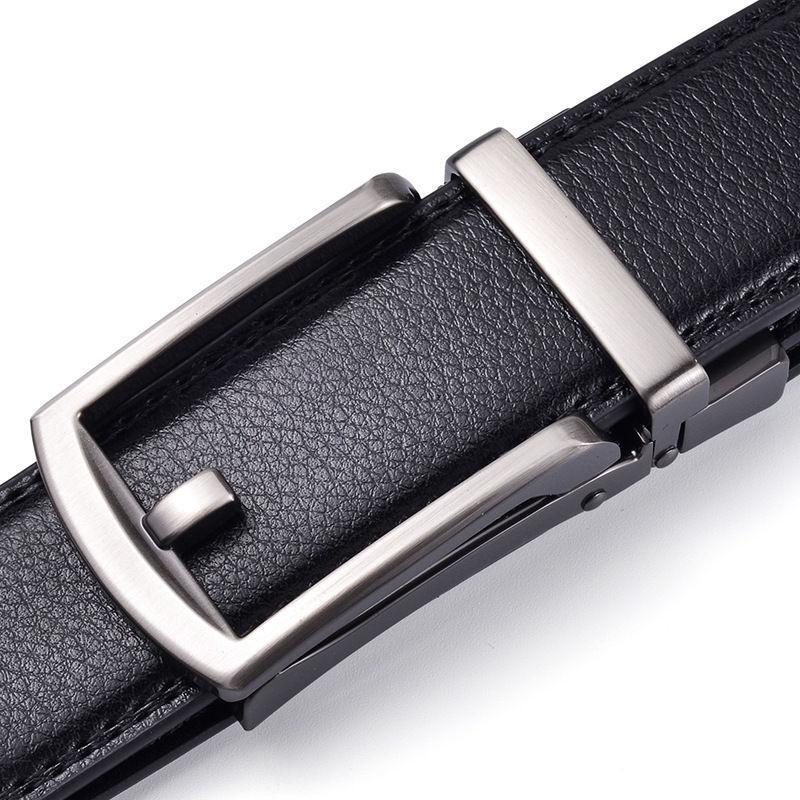 Men'S Leather Belt Automatic Buckle Two-Layer Cowhide Business Fake Pin Buckle High-End Belt