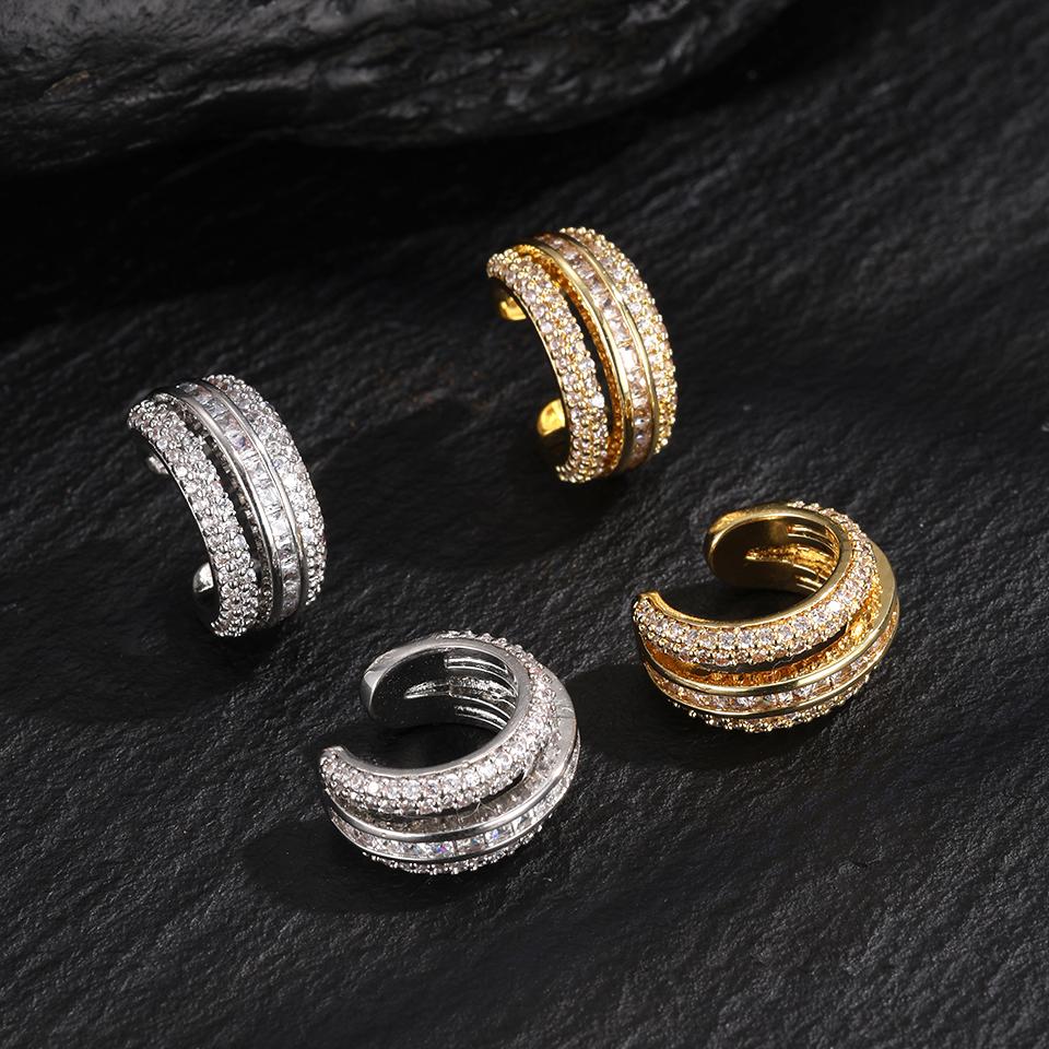 ZAKOL Luxury Chunky Shiny Crystal CZ Ear Clip Earring Fashion Iced Out Zircon Circle Hip Hop Zircon For Women Men