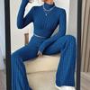 2 ks/sada Podzim Zima Dámské Top Kalhoty Set Polovysoký límec Dlouhé Rukávy Mikina Slim Fit Vysoká