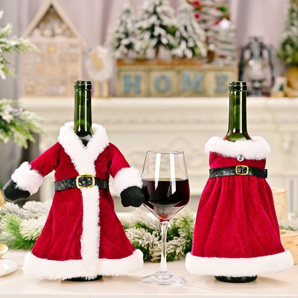 Gift Santa Claus Wine Bag Red Clothes Wine Bottle Cover Velvet Dress Champagne Pouch New Year